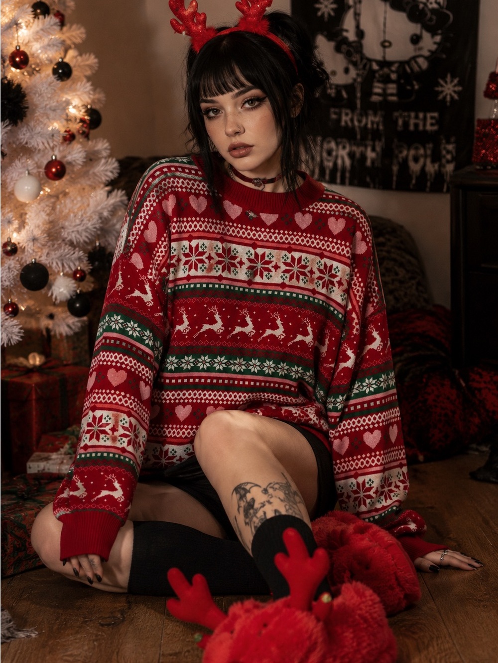 Dolls Kill Sugar Thrillz Snowy Soiree Oversized Christmas Sweater XS/S NWT